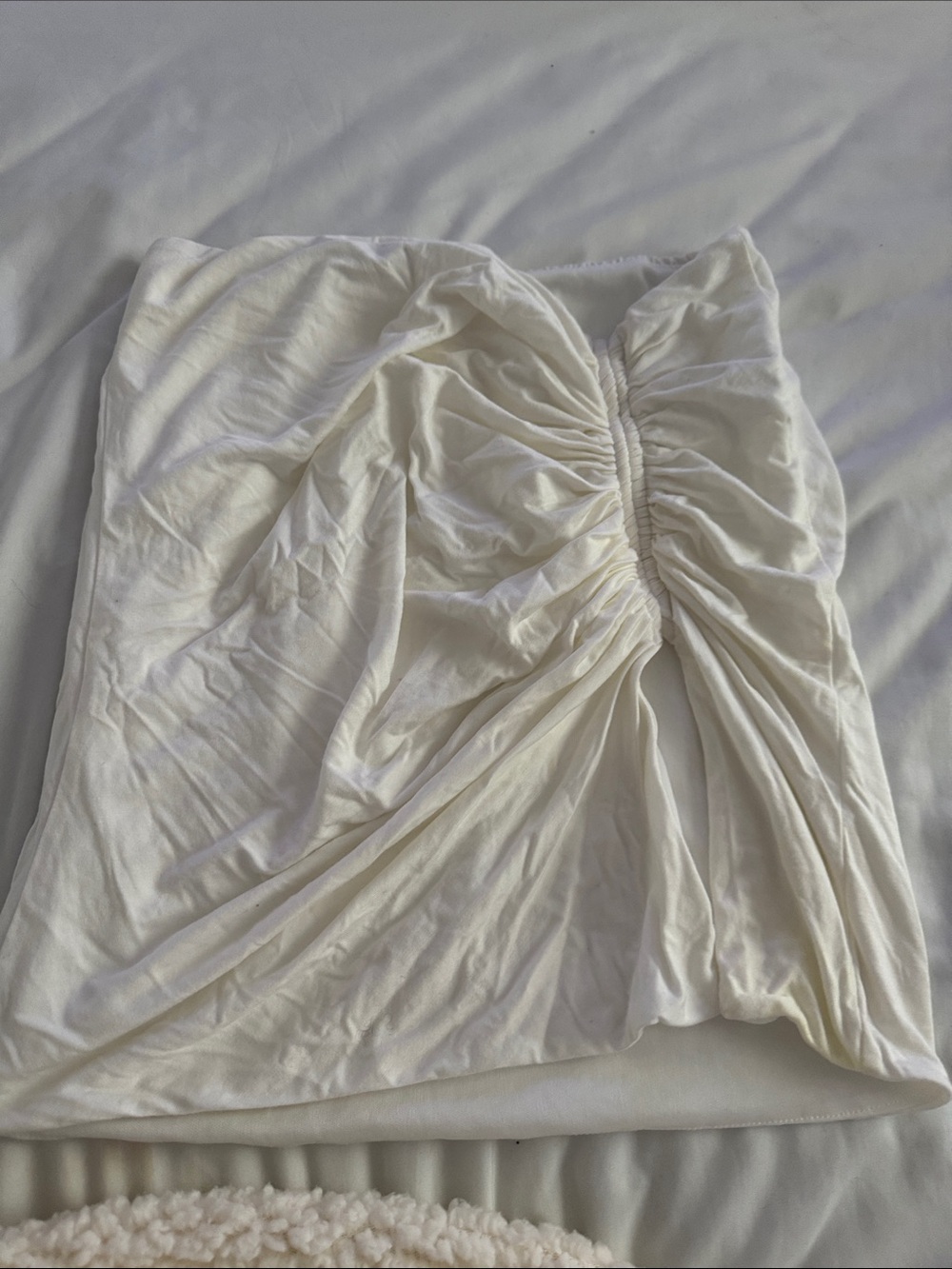 White Ruched Mini skirt with slit